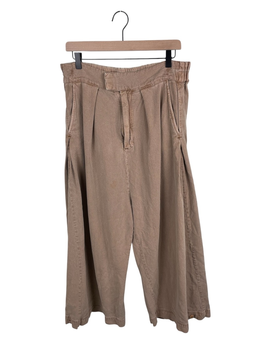 Free People Cool Harbor Wide-Leg Pants Size Large Tan Beige High Rise Barrel Leg